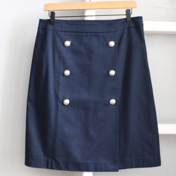 Talbots Dresses & Skirts - Talbots Navy Blue Faux Wrap Front Button Nautical Sailor Straight Skirt Size 6